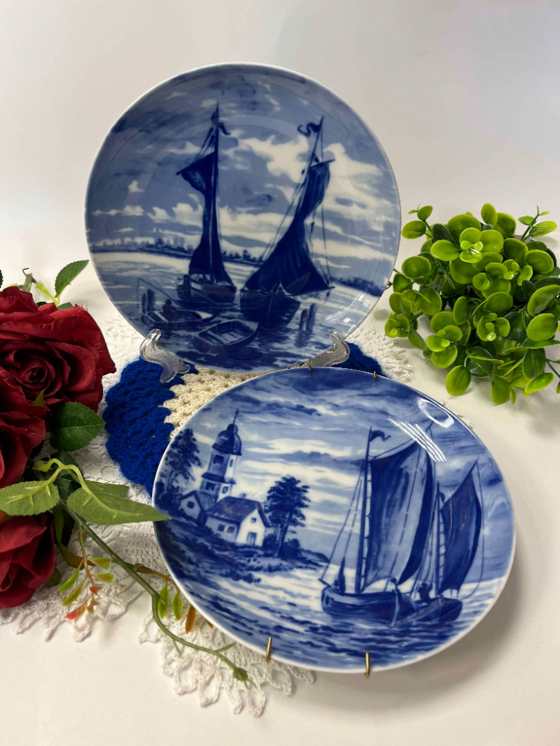 Настенная декоративная тарелка "Водная тематика" Wallendorf Германия. Фарфор, деколь. Подвес. Винтаж. Картинка 1